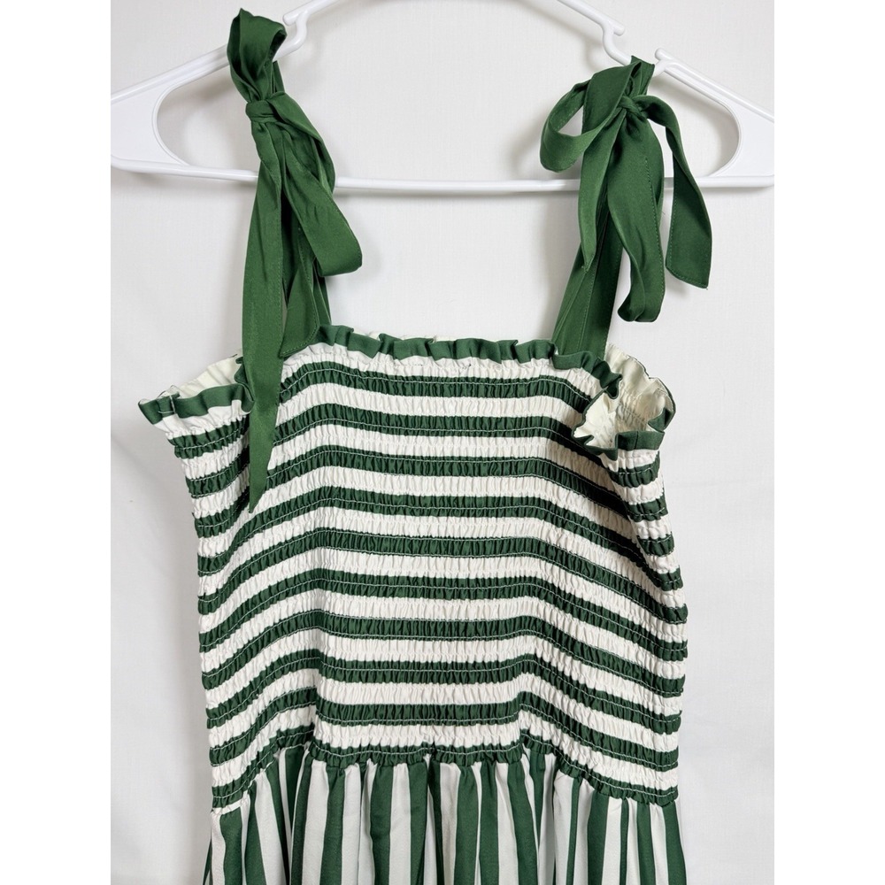 Summersalt Silky Luxe Smocked Maxi Dress Green White Stripe Tie Shoulder L - Picture 7 of 13
